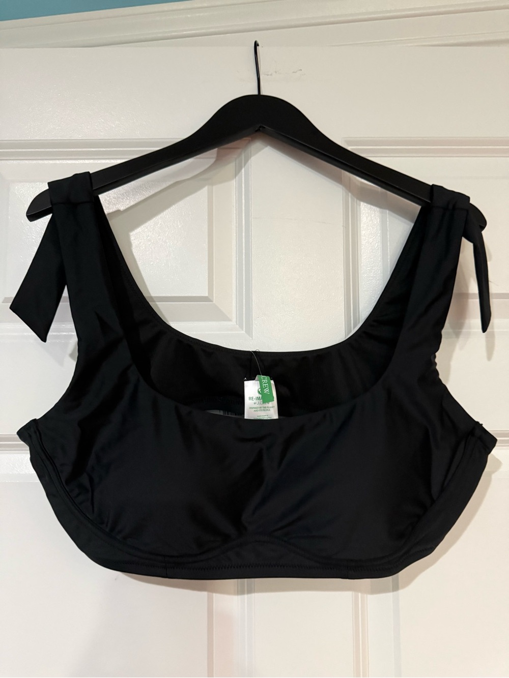 J.Crew Tie Shoulder Scoopneck Bikini Top Black Size XXL NWT